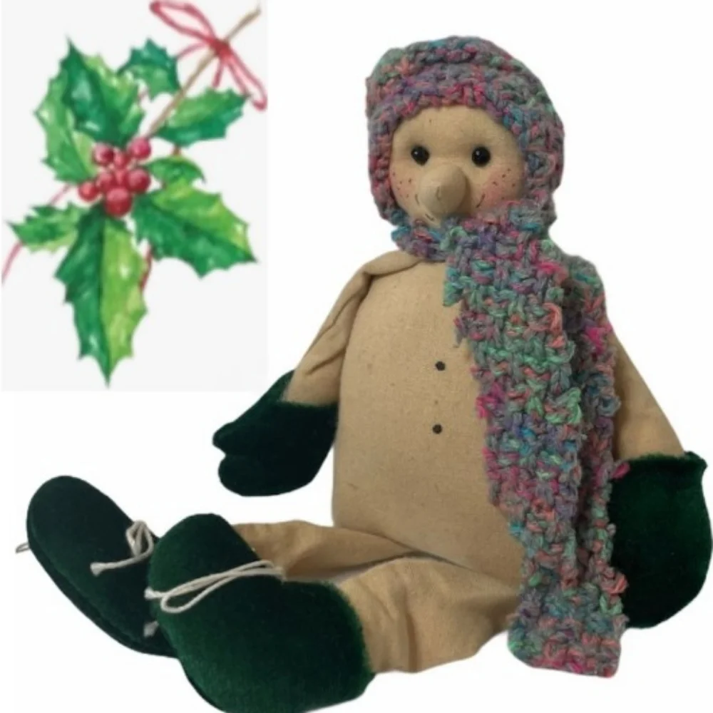 Snowman Whimsical Cheerful Sitter Handmade Dolls Snowmen Rustic Cottage Decor SM